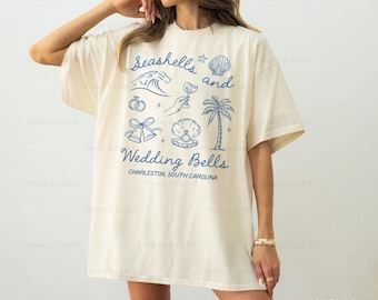 Chemise EVJF plage coquillages et cloches de mariage Chemise personnalisée fête nuptiale Merch coquillages cadeau de mariage Top EVJF côtier