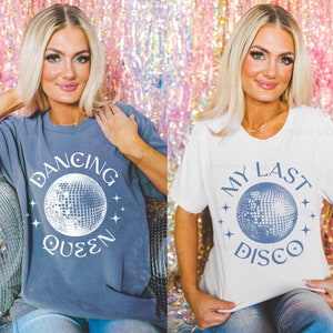 Disco Bachelorette Shirts Custom Bride's Last Disco Shirt 70s Bachelorette Dancing Queen Shirt Trendy Comfort Colors Shirt Disco Squad Top