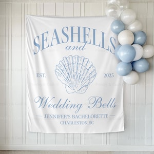 Beach Bachelorette Tapestry Seashells And Wedding Bells Bachelorette Decor Coastal Bachelorette Banner Sea Shell Wedding Bells Bridal Shower