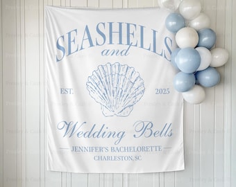 Beach Bachelorette Tapestry Seashells And Wedding Bells Bachelorette Decor Coastal Bachelorette Banner Sea Shell Wedding Bells Bridal Shower