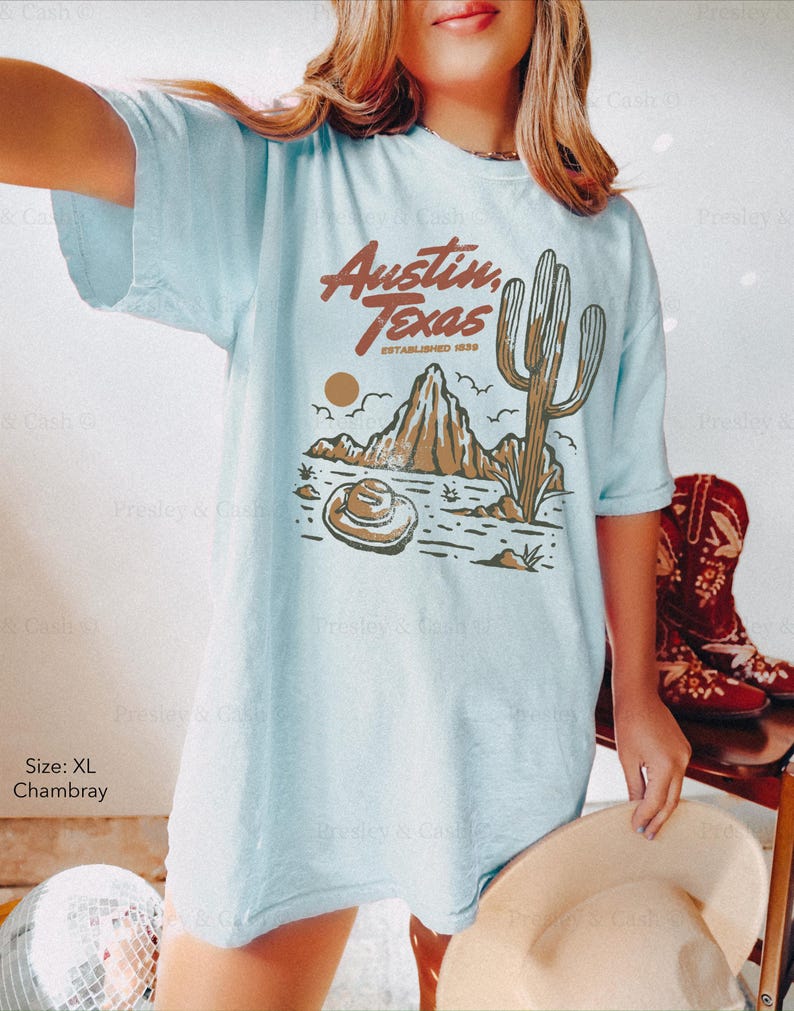 Austin Texas Shirt Comfort Colors Shirt Country TShirt Dress Vintage Desert Shirt Cowgirl Clothes Western Graphic Tee Oversized Texas Shirt image 4