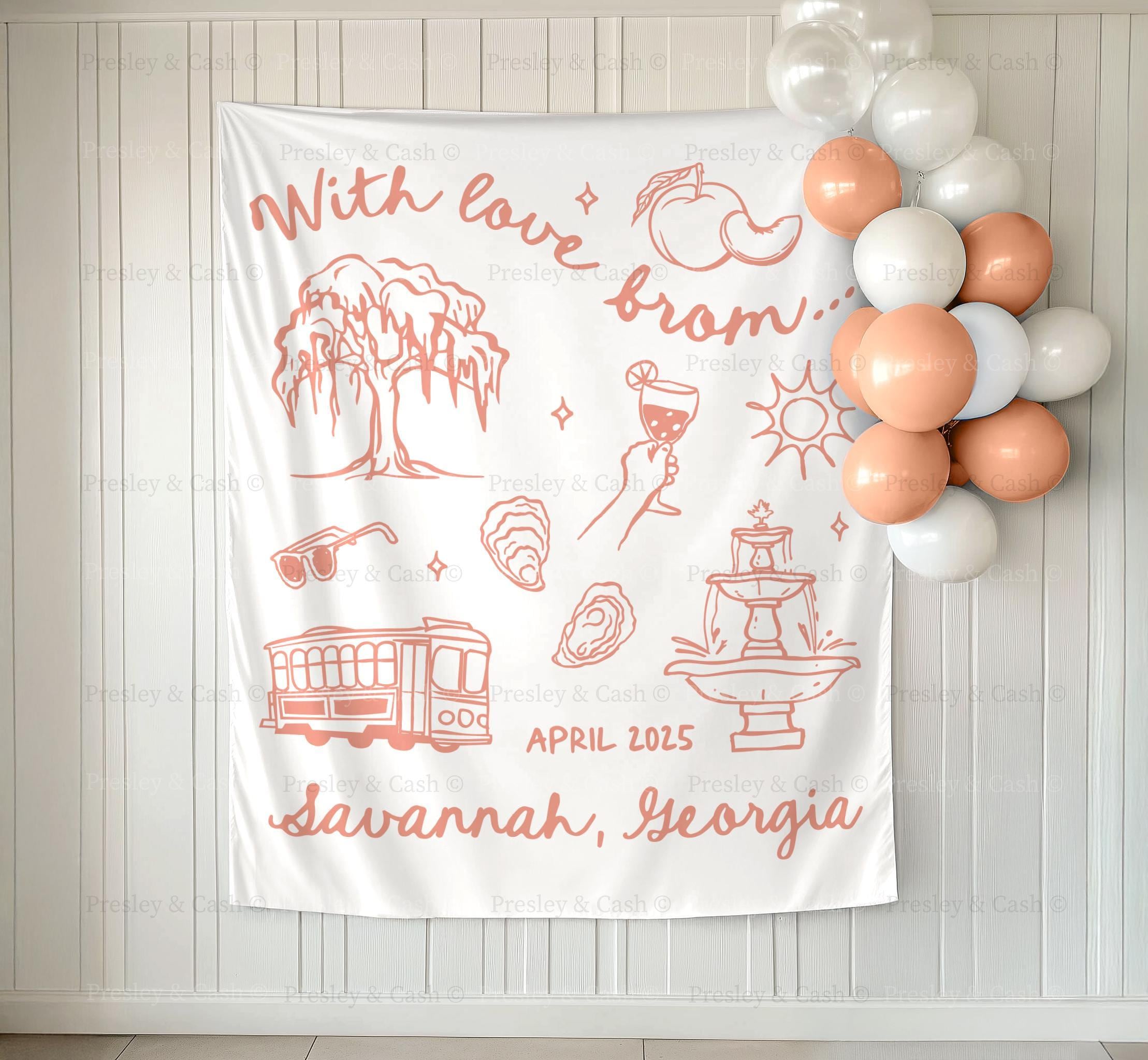 Savannah Georgia Bachelorette Banner Custom Bachelorette Backdrop Savannah Bach Tapestry Peachy Bride Decor Savannah Bridal Shower Sign