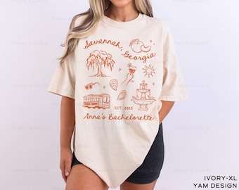 Savannah Bachelorette Shirts Custom Bach Merch Savannah Georgia Bachelorette Gifts Hand Drawn Design Bride's Peaches Matching Group Shirts