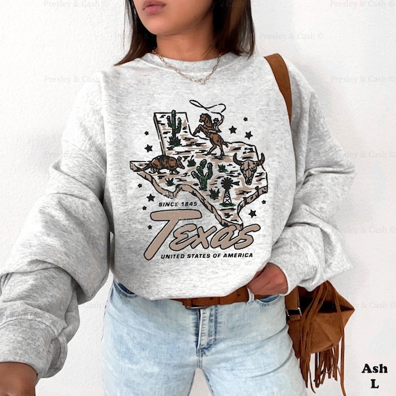 Texas Sweatshirt Vintage Style Texas Crewneck Western Sweatshirts Austin Texas Sweatshirt Cowgirl Crewneck Oversized Sweatshirt Texas Gift