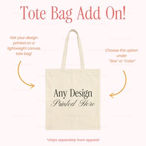 a beige tote bag with the text "Any Design Printed Here" printed on it. The bag is displayed against a pink background, and there are two orange arrows pointing towards the bag, suggesting that it can be customized with a design.