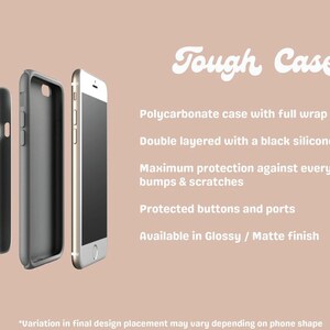 May include: A tough case phone cover with a black silicone bumper and a polycarbonate case with a full wrap 3D print. The case is available in glossy or matte finish.  "Variation in final design placement may vary depending on phone shape"