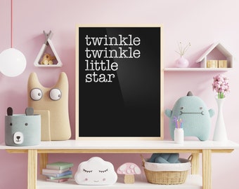 Twinkle twinkle little star Printable Wall Art, Black and White, Minimalist, Letterpress, Inspirational Quotes, Downloadable, Décor, Poster