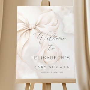 Weißer Bogen Himmel geschickt Babyparty Willkommensschild Vorlage Gender Neutral Piece of Heaven Baby Shower Poster Printable Ivory Beige Clouds