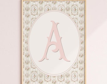 MADE TO ORDER Vintage Nursery Baby Girl Monogram Wall Art Template Grandmillenial Decor Custom Letter Victorian Floral Pattern Printable Art