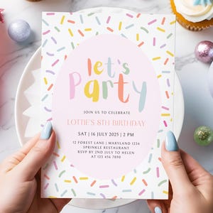 Sprinkle Confetti Birthday Invitation Template | Rainbow Colorful Bday Invite Canva Printable