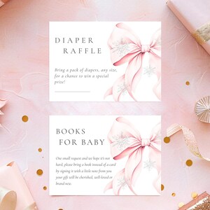 Il fait froid dehors avec nœud rose, livres baby shower pour bébé, carte de clôture, nœud rose enneigé, carte de Noël flocon de neige et nœud