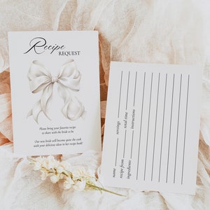 Carte de recette élégante avec noeud blanc pour shower de bébé Carte de demande de recette de mariage pour shower de mariage