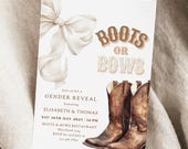 Boots or Bows Gender Reveal Invitation Template | Neutral Colors Beige Brown Western Theme | Editable Digital Invite Canva Printable