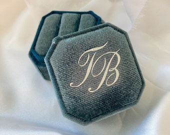 Boîte à bagues personnalisée en velours, boîte à alliances monogramme, boîte à alliances en velours