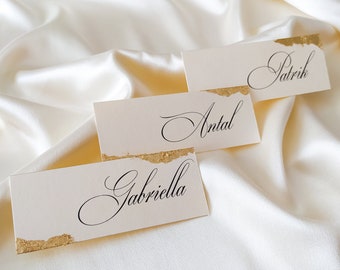 Wedding Place Card, Gold Leaf Name Cards, Personalized Foil Flake Table Setting Cards