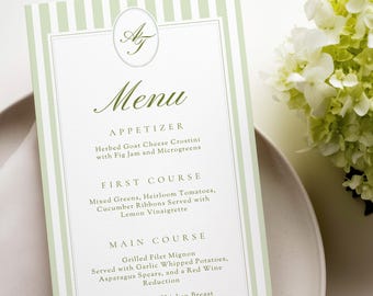 Editable Wedding Menu Template | Green Stripes Menu Card | Canva Printable