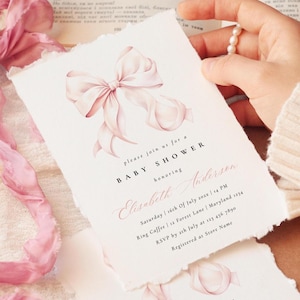 Pink Bow Baby Shower Invitation Template Baby Girl Shower Canva Template Elegant Pink Coquette Baby Shower Invitation Instant Download