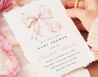 Pink Bow Baby Shower Invitation Template Baby Girl Shower Canva Template Elegant Pink Coquette Baby Shower Invitation Instant Download
