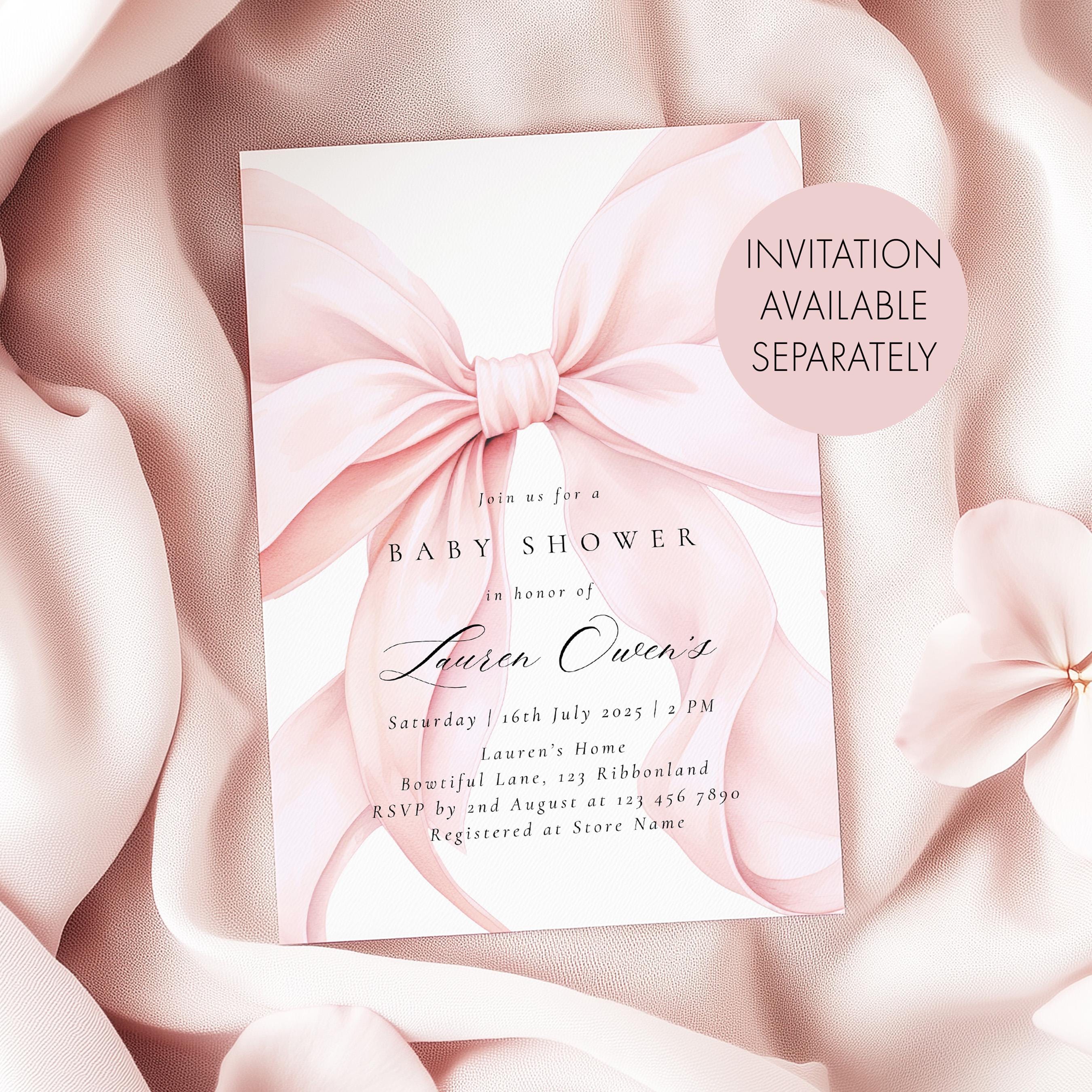 Pink Bow Baby Shower Books for Baby Enclosure Card Template Coquette ...