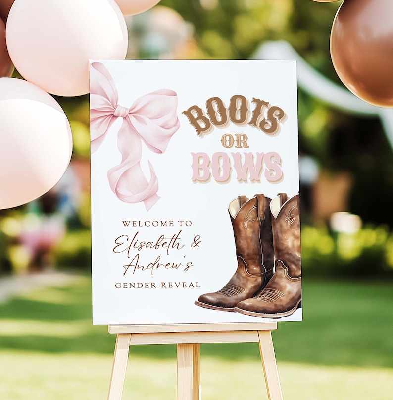 Boots or Bows Gender Reveal Invitation Template | Pink or Blue Western Theme | Editable Digital Invite Canva Printable Coquette Aesthetic image 10