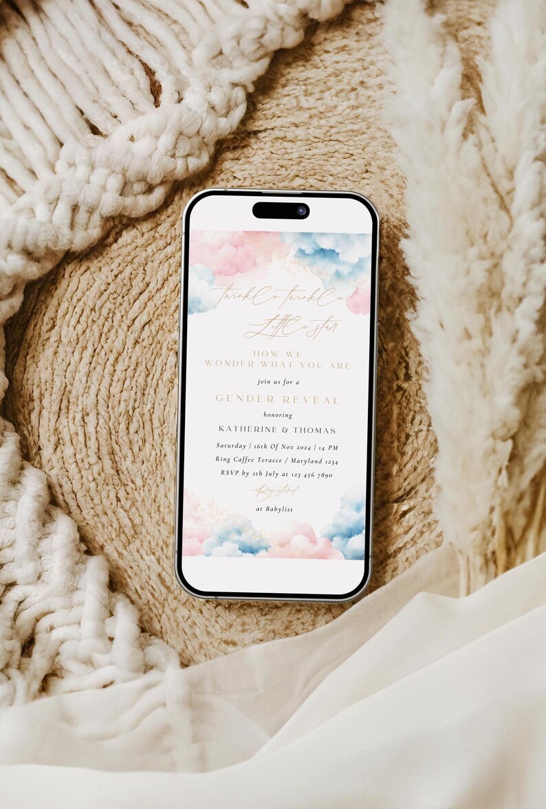 Twinkle Twinkle Little Star Gender Reveal Animated Mobile Invitation