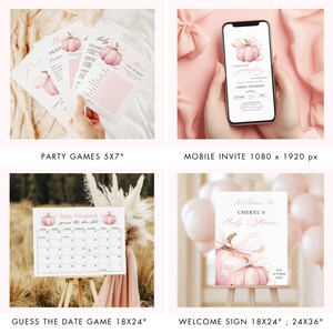 PACCHETTO Little Pumpkin is On The Way Set per Baby Shower Invito per Bambina con Fiocco Rosa Cartello di Benvenuto Autunnale Invito Digitale 10x Gioco Pacchetto Zucca Rosa immagine 3