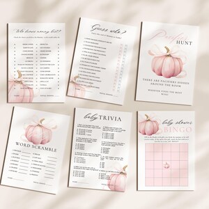 PACCHETTO Little Pumpkin is On The Way Set per Baby Shower Invito per Bambina con Fiocco Rosa Cartello di Benvenuto Autunnale Invito Digitale 10x Gioco Pacchetto Zucca Rosa immagine 7