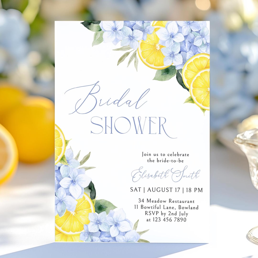 She Found Her Main Squeeze Bridal Shower Invitation Canva Template Blue ...