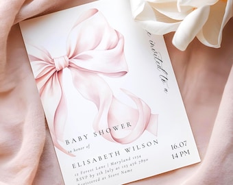 Modernes Blush rosa Bogen-Baby-Dusche-Einladung Vorlage Baby-Dusche Canva Vorlage Elegante rosa Baby-Dusche-Einladung Sofort Download