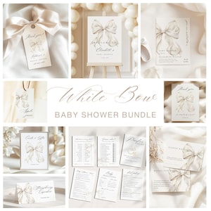 Modern White Bow Baby Shower Invitation Template Baby Shower Canva ...