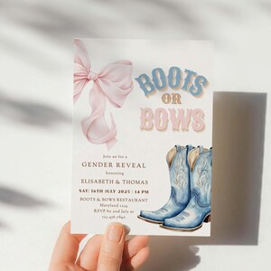 Boots or Bows Gender Reveal Invitation Template | Pink or Blue Western Theme | Editable Digital Invite Canva Printable Coquette Aesthetic image 5