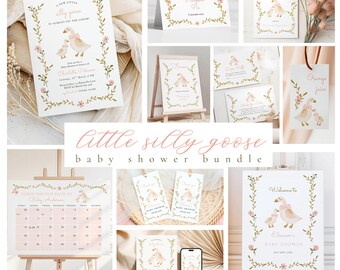BUNDLE Mama and Little Baby Goose Baby Shower Pink Bow Girl Floral Invitation Fall Welcome Sign Digital Invite 10x Game Party Supply Bundle