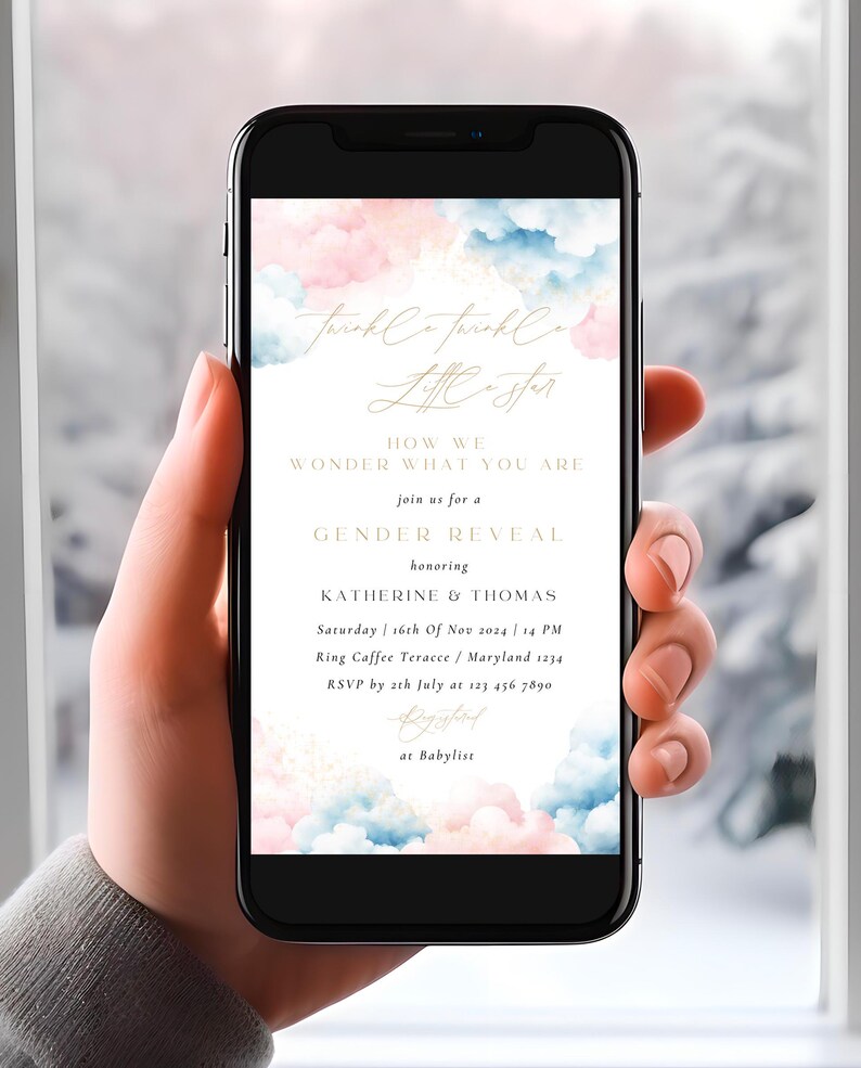 Twinkle Twinkle Little Star Gender Reveal Animated Mobile Invitation