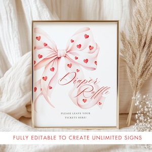 Ensemble de plaques pour baby shower Little Sweetheart, noeud rose, coeur rouge, cadeaux de Saint-Valentin pour bébé fille, tombola de couches, cartes et cadeaux, signalétique Canva