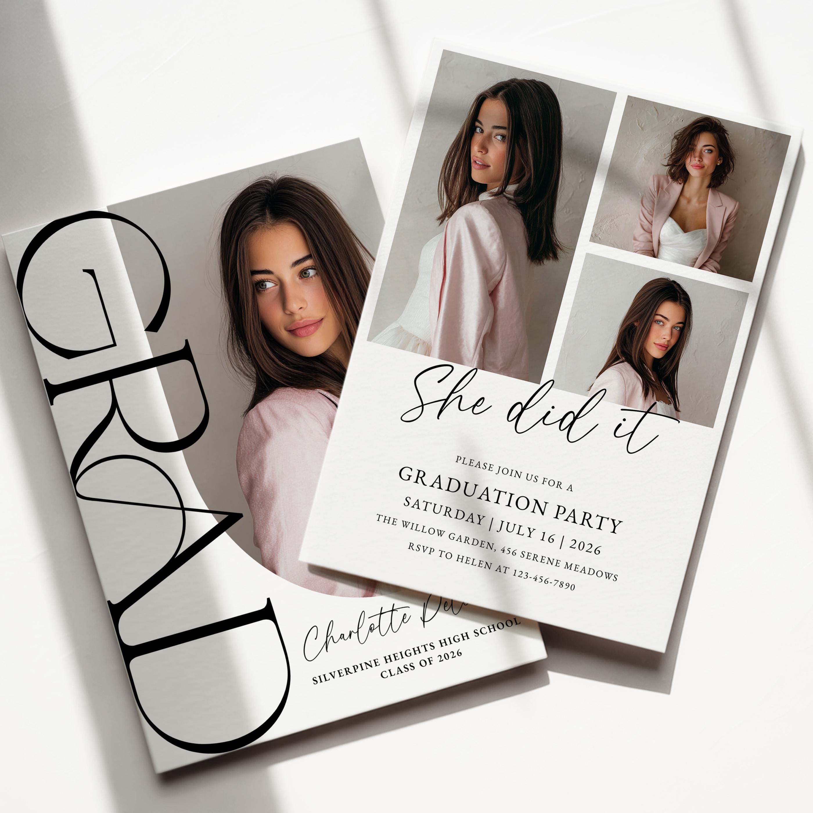 Minimalist Graduation Invitation Template | Canva Printable Grad With ...