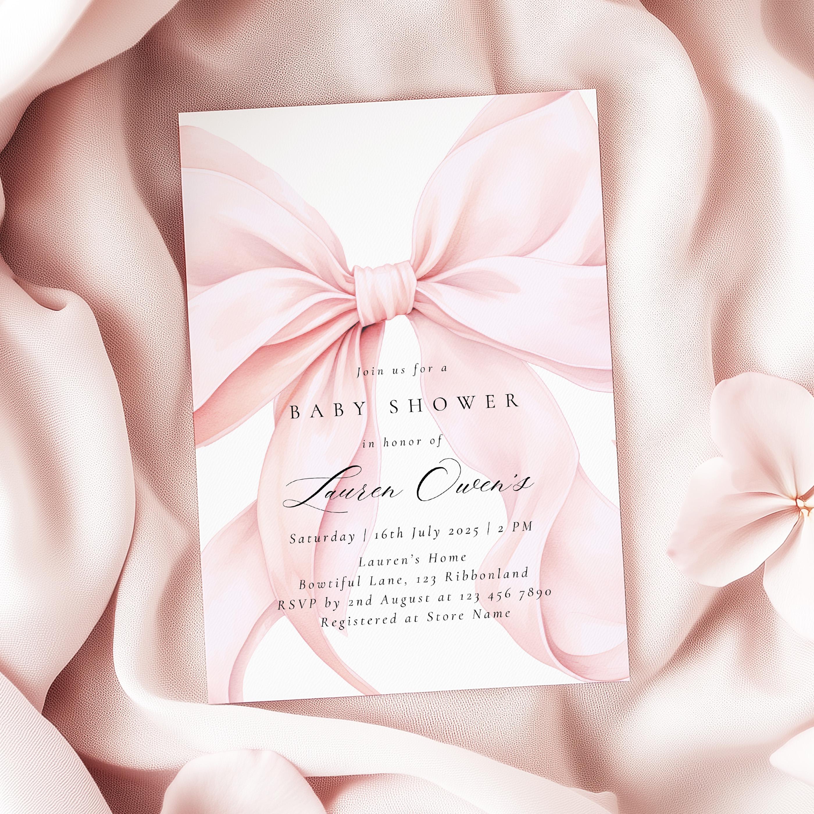 Blush Pink Bow Baby Shower Invitation Template Baby Girl Shower Canva ...