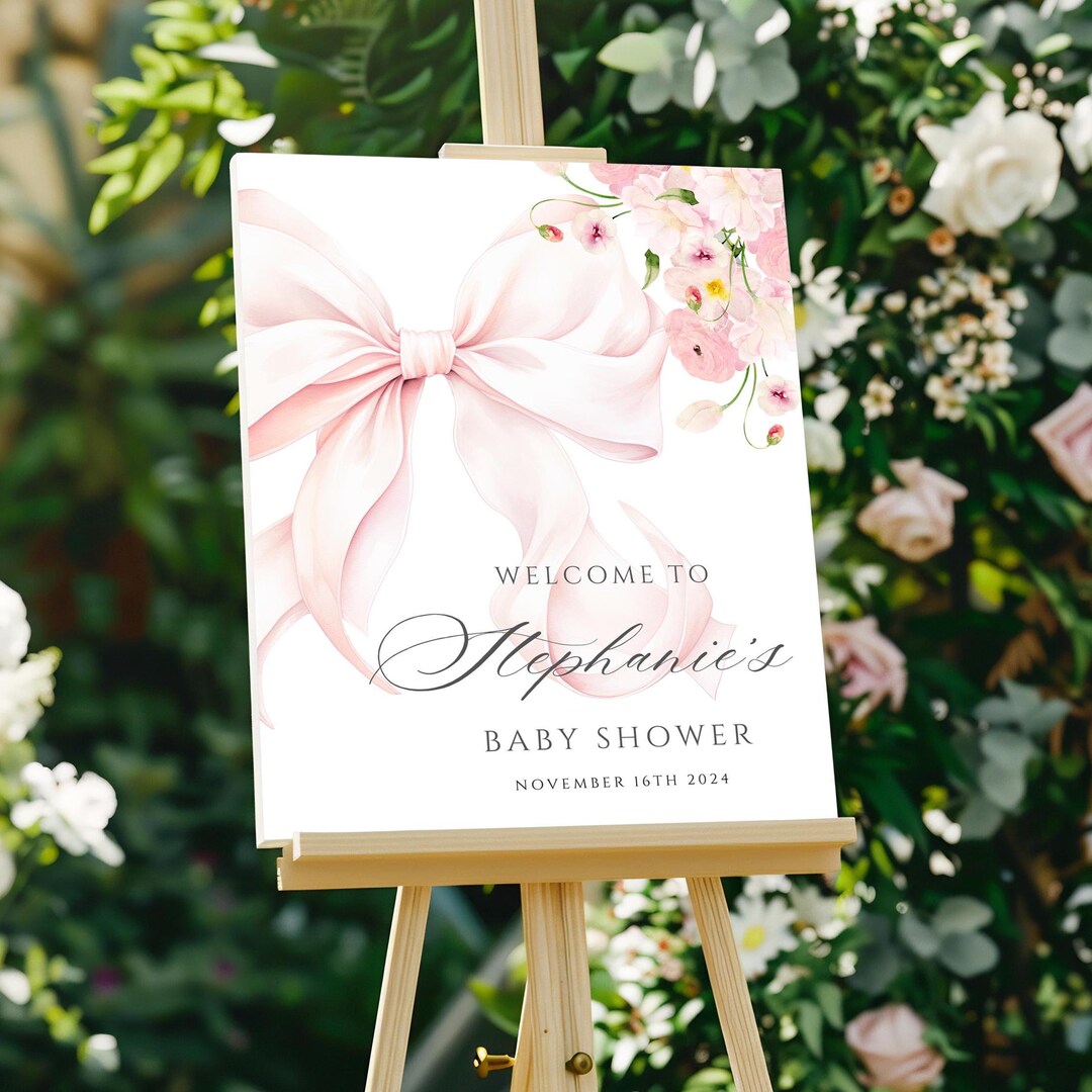 Pink Bow Baby in Bloom Baby Shower Welcome Sign Template Elegant ...
