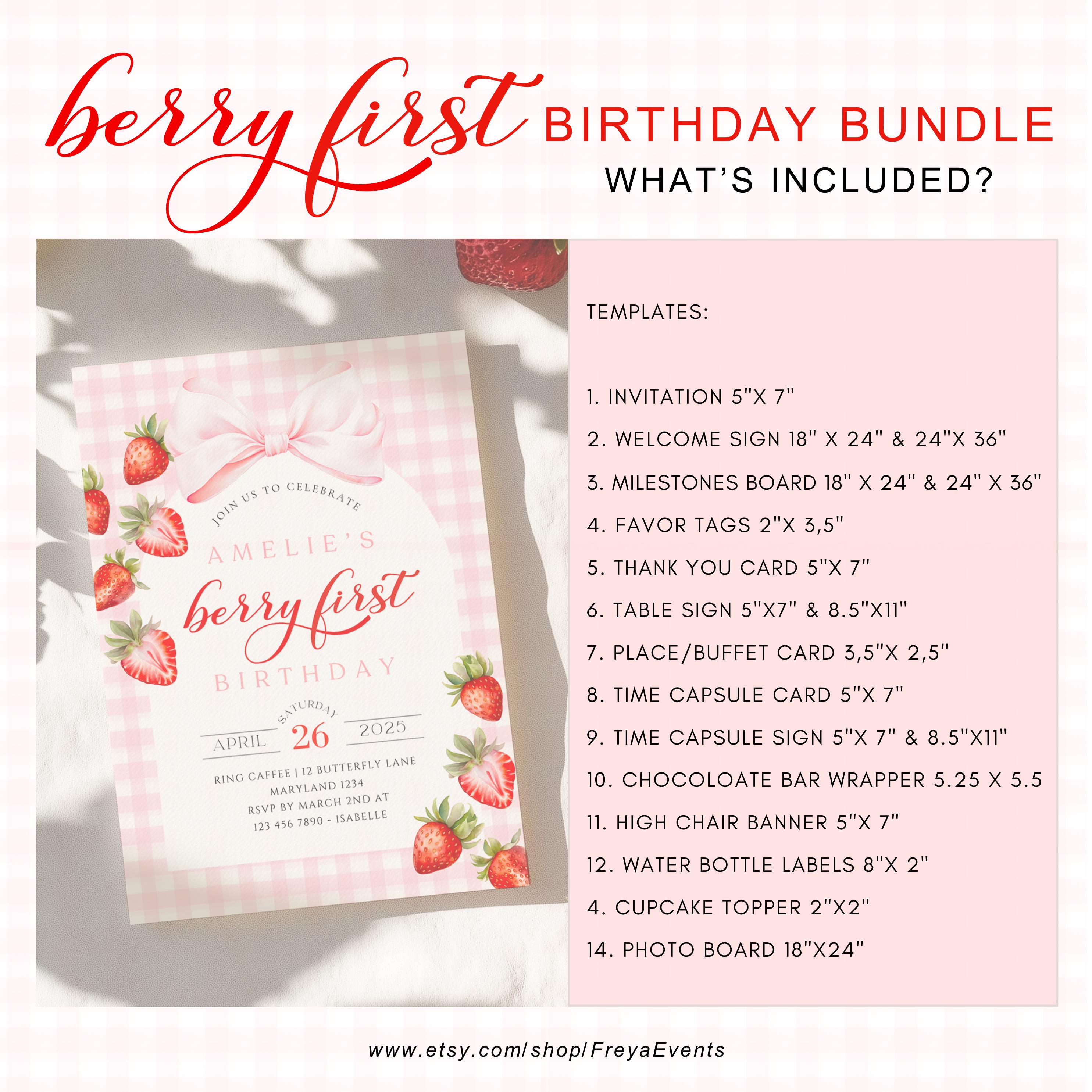 Strawberry 1st Birthday BUNDLE Pink Bow Gingham Berry First Birthday ...