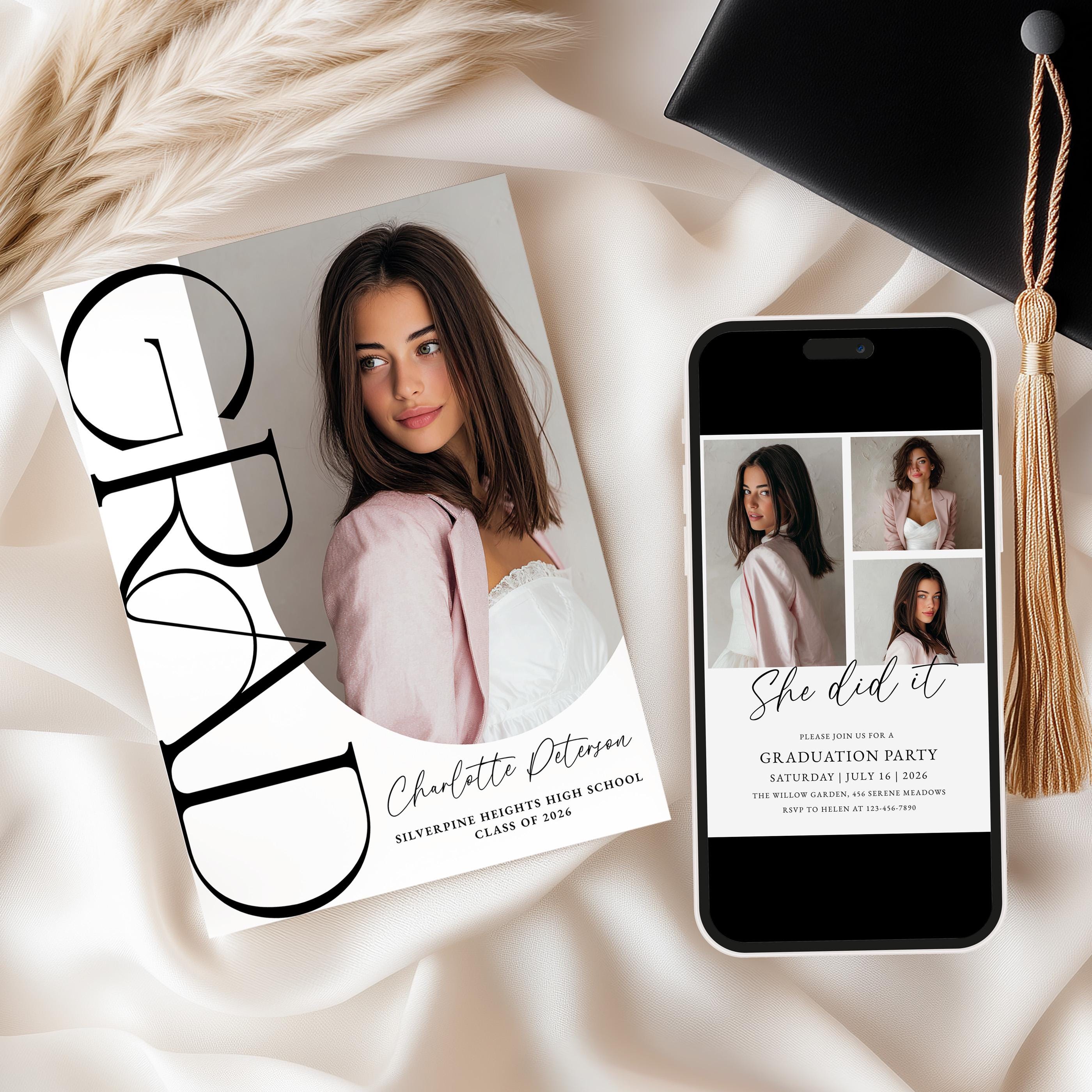 Minimalist Graduation Invitation Template | Canva Printable Grad With ...