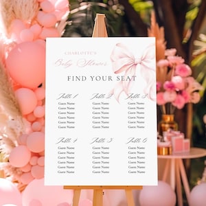 Pink Bow Baby Shower Seating Chart Editable Canva Template Pink Coquette Baby Shower Table Assignment Template Pink Ribbon Minimalist Canva