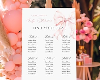 Rosa Schleife Baby Shower Sitzplan Bearbeitbar Canva Template Rosa Kokette Baby Shower Tischzuordnung Vorlage Pink Ribbon Minimalist Canva