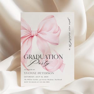 Pink Bow GRADUATION Invitation Template Coquette Grad Party Photo Template Trendy Modern Grad Invite Girly Chic Digital Download Canva