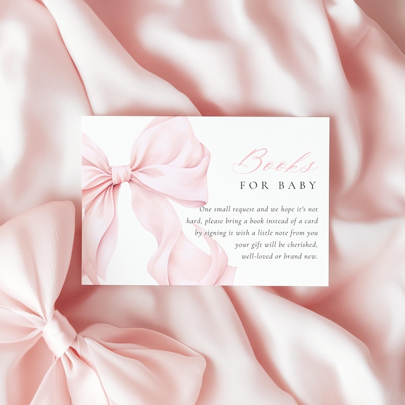 Pink Bow Baby Shower Books for Baby Enclosure Card Template Coquette ...