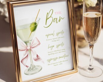 Coquette Martini Bar Signage | Printable Canva Poster Menu Signage