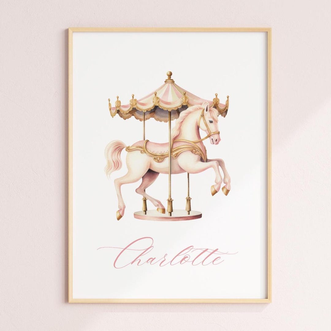 Pink Carousel Wall Art Vertical Template Nursery Print Baby Girl Room ...