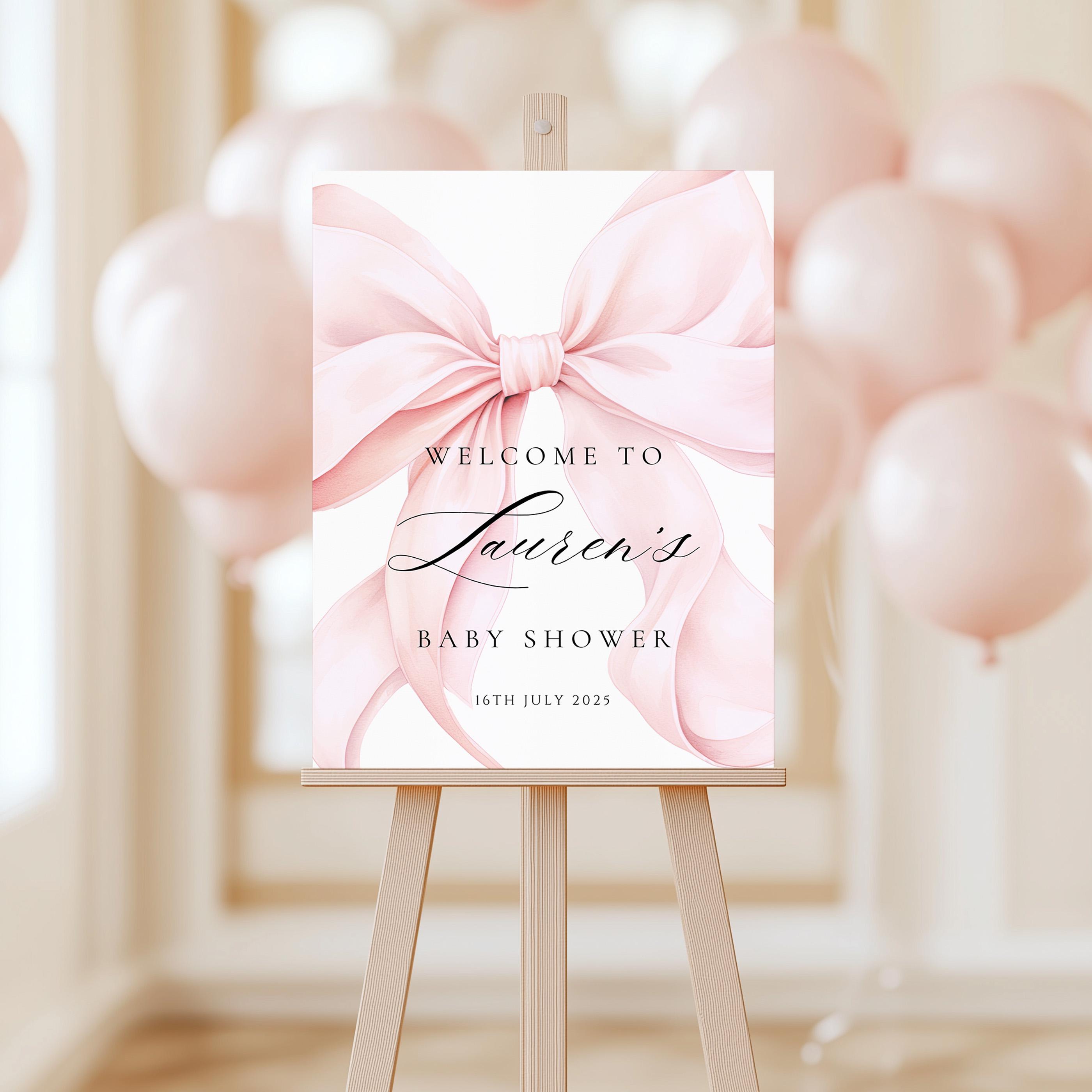 Pink Bow Baby Shower Welcome Sign Editable Canva Template Pink Coquette ...
