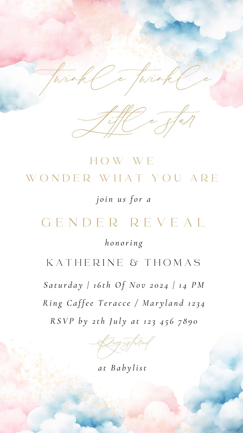 Twinkle Twinkle Little Star Gender Reveal Animated Mobile Invitation