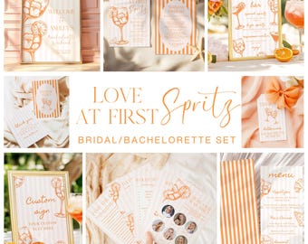 Kärlek vid första Spritz Möhippa Inbjudningsmall Elegant Rosa Randigt Sommar Handritad Cocktail Bach Weekend Resplan Canva