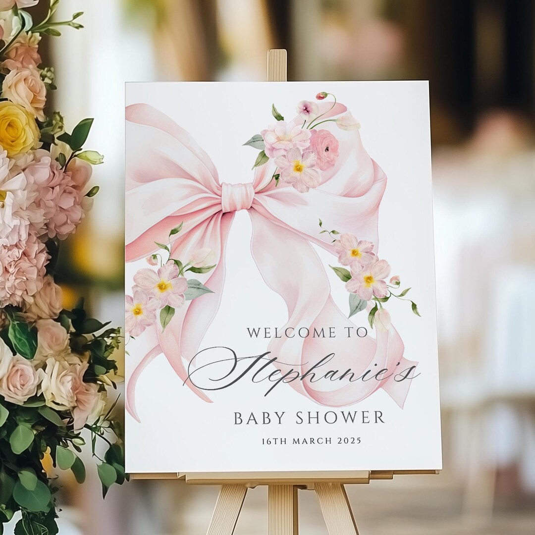 Pink Bow Baby in Bloom Baby Shower Welcome Sign Template Elegant ...