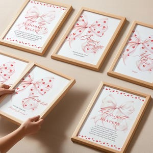 Little Sweetheart Baby Shower Table Sign Set Pink Bow Red Heart Baby Girl Valentine's Day Favors, Diaper Raffle, Cards & Gifts Signage Canva